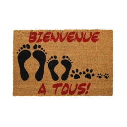 paillasson rectangle 40 x 60 cm coco imprime bienvenue