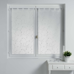 Paire droite passants 2 x 60 x 120 cm voile sable brode petite fleur Blanc/Blanc