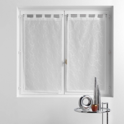 Paire droite passants 2 x 60 x 160 cm voile sabl&eacute; brod&eacute; Olympia Blanc