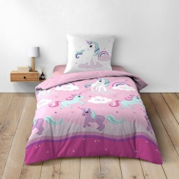 parure 2 p. 140 x 200 cm imprime 42 fils allover licorne