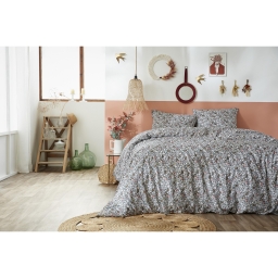 Parure de lit 200 x 200 cm - Housse de couette + 2 taies d'oreiller - Coton 57 fils Malia