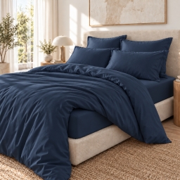 Parure de lit 240 x 220 cm 100% viscose de bambou 120 fils SALOM&Eacute; Minuit + drap-housse 140 x 190 cm
