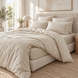 Parure de lit 240 x 220 cm 100% viscose de bambou 120 fils SALOM&Eacute; Pampa + drap-housse 140 x 190 cm