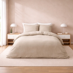 Parure de lit 240 x 220 cm - Coton relief uni Clarabel - Texture structur&eacute;e - 2 taies 63 x 63 cm - Naturel