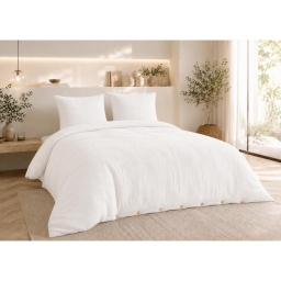 Parure de lit 240 x 220 cm Double gaze de coton GA&Iuml;A Blanc + 2 taies 60x60 cm
