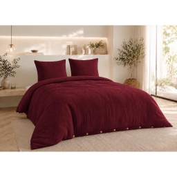 Parure de lit 240 x 220 cm Double gaze de coton GA&Iuml;A Bordeaux + 2 taies 60x60 cm