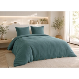 Parure de lit 240 x 220 cm Double gaze de coton GA&Iuml;A Canard + 2 taies 60x60 cm