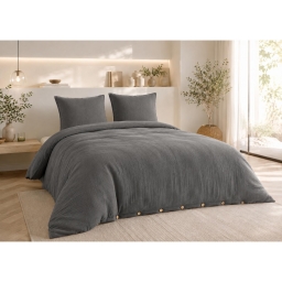 Parure de lit 240 x 220 cm Double gaze de coton GA&Iuml;A Granit + 2 taies 60x60 cm