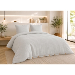 Parure de lit 240 x 220 cm Double gaze de coton GA&Iuml;A Gris nuage  + 2 taies 60x60 cm