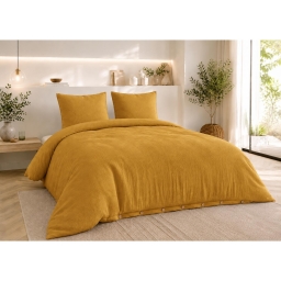 Parure de lit 240 x 220 cm Double gaze de coton GA&Iuml;A Safran + 2 taies 60x60 cm