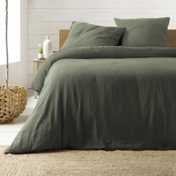 Parure de lit 240 x 220 cm en gaze de coton + 2 taies  - Angelia Kaki