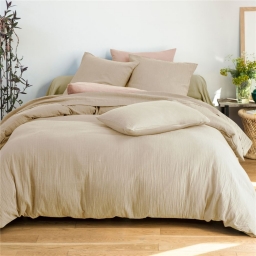 Parure de lit 240 x 220 cm en gaze de coton + 2 taies  - Angelia Sable