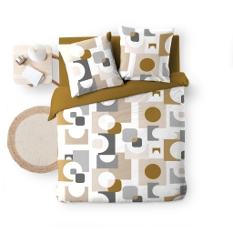 Parure de Lit 240 x 220 cm Geomelo Ocre + 2 taies