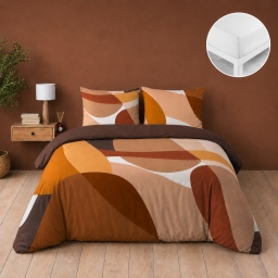 Parure de lit 260 x 240 cm 100% coton 42 fils BOOGIE + drap housse 160 x 200 cm Blanc