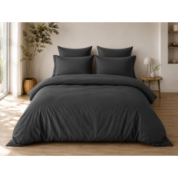 Parure de Lit Compl&egrave;te 240 x 220 cm Anthracite - 100% Coton 57 Fils - Drap-Housse 140x190 + 4 Taies
