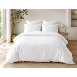 Parure de Lit Compl&egrave;te 240 x 220 cm Blanc - 100% Coton 57 Fils - Drap-Housse 140x190 + 4 Taies