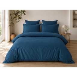 Parure de Lit Compl&egrave;te 240 x 220 cm Bleu - 100% Coton 57 Fils - Drap-Housse 140x190 + 4 Taies