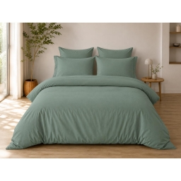 Parure de Lit Compl&egrave;te 240 x 220 cm C&egrave;dre - 100% Coton 57 Fils - Drap-Housse 140x190 + 4 Taies