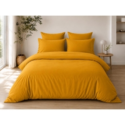 Parure de Lit Compl&egrave;te 240 x 220 cm Curry - 100% Coton 57 Fils - Drap-Housse 140x190 + 4 Taies