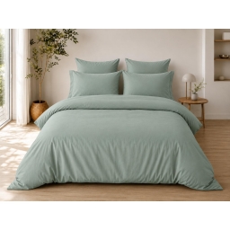 Parure de Lit Compl&egrave;te 240 x 220 cm Sauge - 100% Coton 57 Fils - Drap-Housse 140x190 + 4 Taies