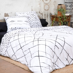 Parure de lit (housse de couette + 2 taies d'oreiller) 200x200 ikat Blanc