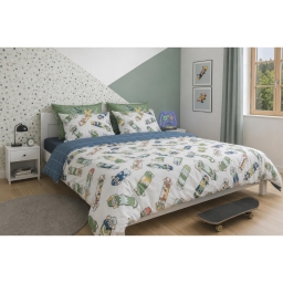 Parure de lit r&eacute;versible 3 pi&egrave;ces 200 x 200 cm Coton imprim&eacute; SKATE