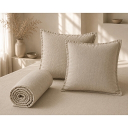 Parure Drap Housse 140 x 190 cm + 2 Taies 60x60 cm 100% Lin Fran&ccedil;ais - Sable