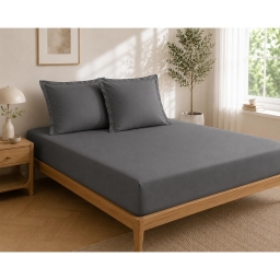 Parure Drap Housse H&ocirc;tel 140 x 190 cm + 2 Taies 60 x 60 cm Percale 78 Fils Acier