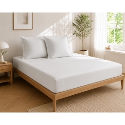 Parure Drap Housse H&ocirc;tel 140 x 190 cm + 2 Taies 60 x 60 cm Percale 78 Fils Blanc
