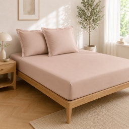 Parure Drap Housse H&ocirc;tel 140 x 190 cm + 2 Taies 63 x 63 cm Percale 78 Fils Nude