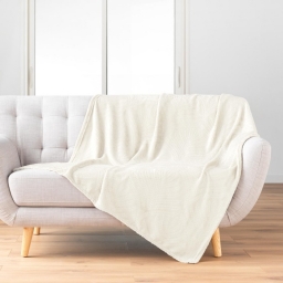 Plaid 125 x 150 cm flanelle relief unie nelia Naturel