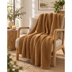 Plaid 125 x 150 cm Polyester tricot uni OLYMPIA Camel