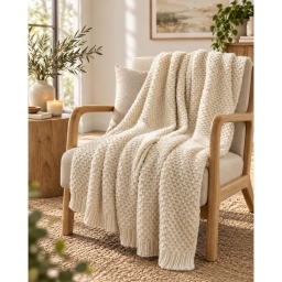 Plaid 125 x 150 cm Polyester tricot uni OLYMPIA Ivoire