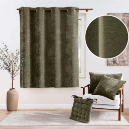 Rideau &agrave; &oelig;illets 140 x 180 cm Velours chenille COSI Kaki