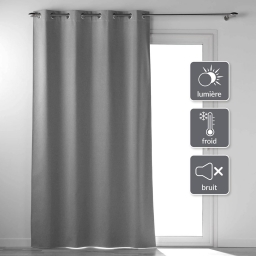 Rideau a oeillets 135 x 260 cm 100% occultant thermique uni occultissime Gris