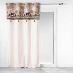 Rideau a oeillets 140 x 240 cm en coton + haut impirm&eacute; Keya lodge Taupe