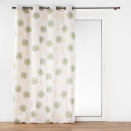 Rideau a oeillets 140 x 240 cm polycoton imprime metallise lotus Vert