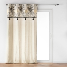Rideau a oeillets 140 x 240 cm  polycoton + pompons  Papaya