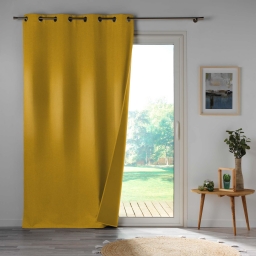 Rideau a oeillets 140 x 260 cm 100% occultant/microfibre unie obscure Jaune