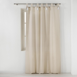 Rideau a passants+pompon blanc 140 x 240 cm polycoton uni cyrine Sans