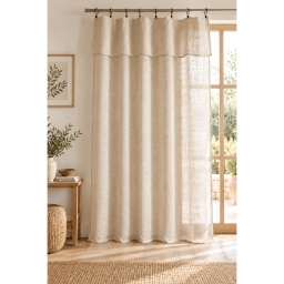 Rideau ajustable + 8 anneaux pince 140 x 270 cm Polyester effet lin NIA Sable