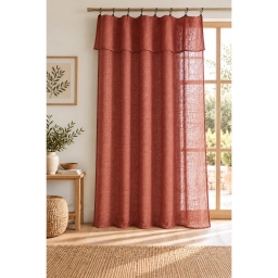 Rideau ajustable + 8 anneaux pince 140 x 270 cm Polyester effet lin NIA Terracotta