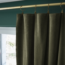 Rideau ajustable + 8 anneaux pince  140 x 270 cm velours de coton César Vert kaki