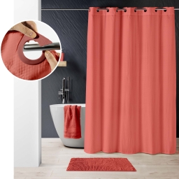 Rideau de douche &agrave; &oelig;illets clipsables 180 x 200 cm microfibre gaufr&eacute;e unie DOTTY Terracotta