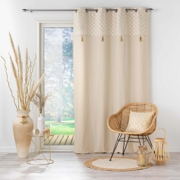 Rideau Tamisant Rafina doré - 140 x 240 cm, Coton avec Pompons