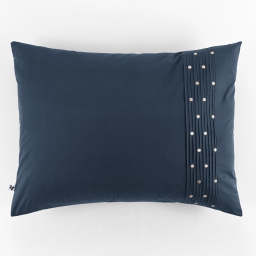 Taie d'oreille brodée 100% coton luxe 57 fils 50 x 70 cm Agathe Bleu foncé
