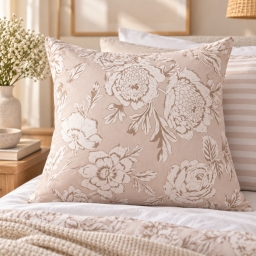 Taie d&rsquo;oreiller 63 x 63 cm - 100 % coton 57 fils - Imprim&eacute; floral r&eacute;versible NORA