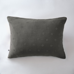Taie d'oreiller brodée en gaze de coton 50 x 70 cm Gaïa Boho Anthracite