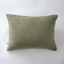 Taie d'oreiller brodée en gaze de coton 50 x 70 cm Gaïa Boho Vert kaki
