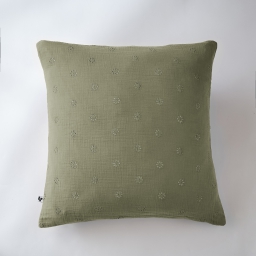 Taie d'oreiller brodée en gaze de coton 60 x 60 cm Gaïa Boho Romarin
